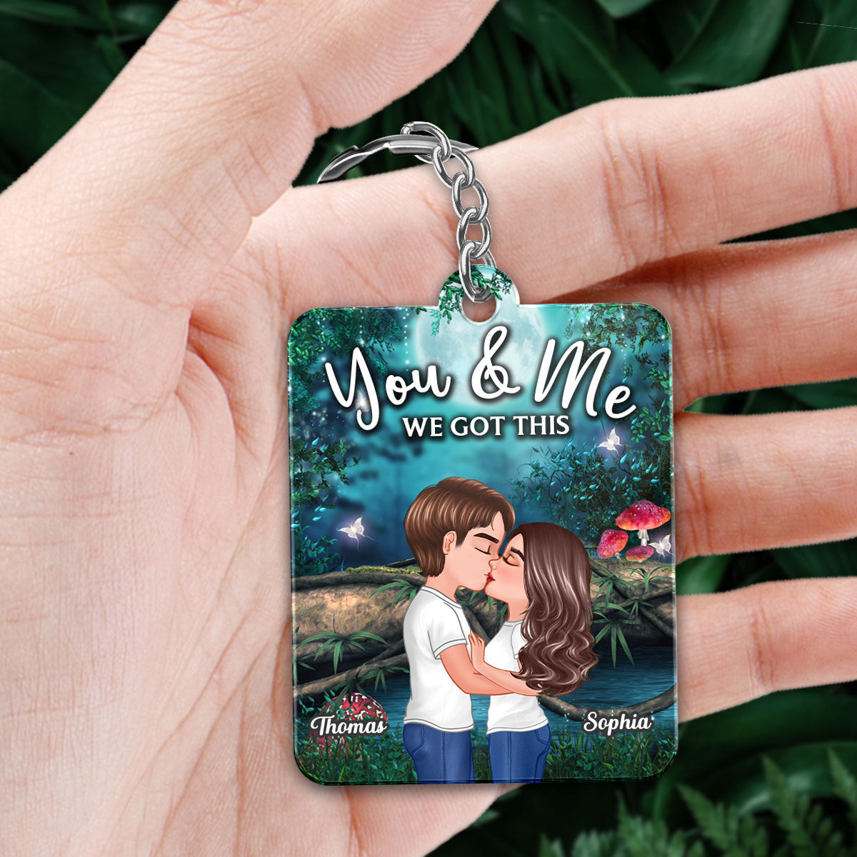 Doll Couple Kissing Night Forest Moon Favorite Song QR Code Personalized Acrylic Keychain