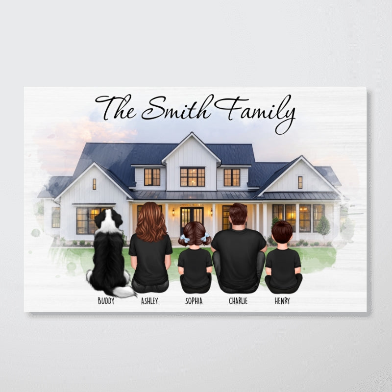 Custom Christmas Family Portrait with House Personalized Poster, House Warming Gift