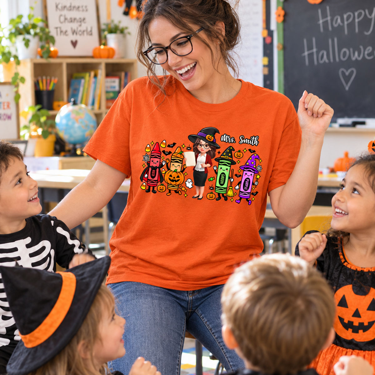 Halloween Crayon Teacher - Personalized Shirt - Gift For Teacher, Besties