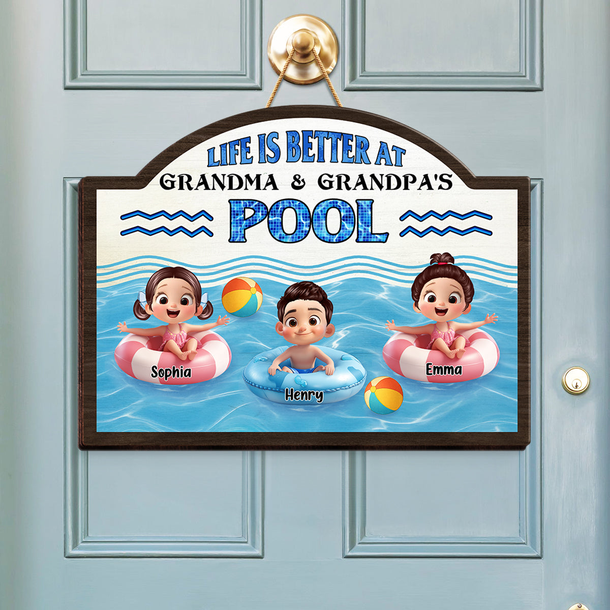 Life is Better at Grandma & Grandpa Pool Personalized Wooden Door Sign, Grandparents Hosting Grandkids Welcome Sign