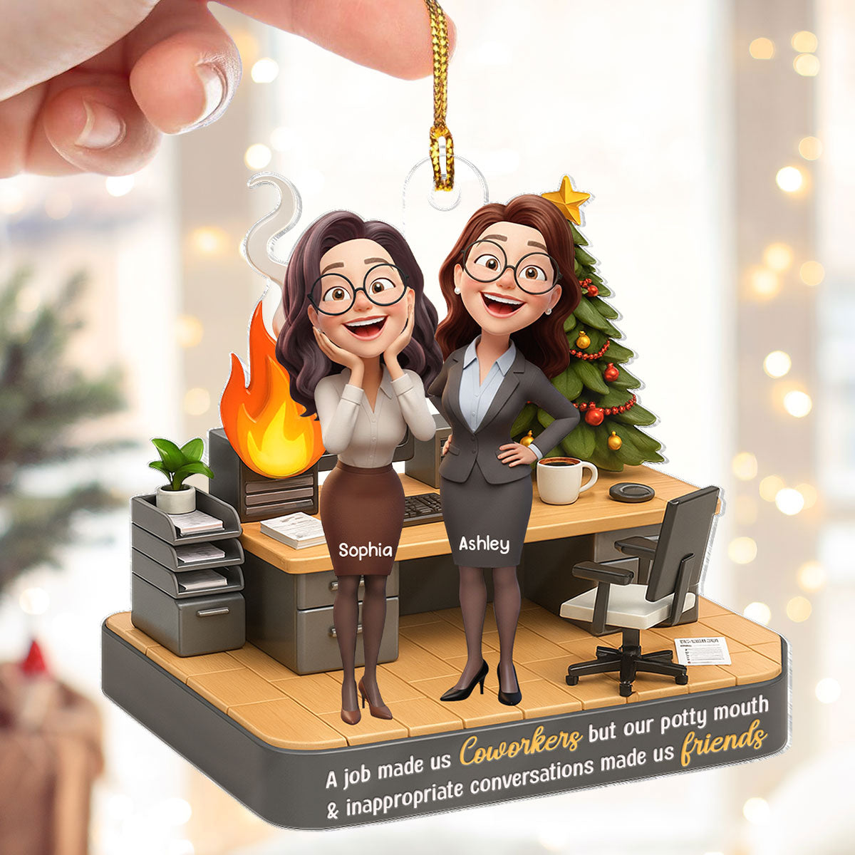 A Job Made Us Coworkers But Our Potty Mouth Make Us Friends - Personalized Acrylic Ornament - Funny Christmas Gift for Work Besties