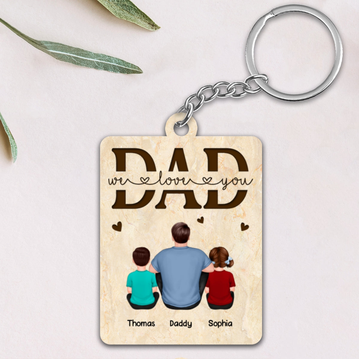We Love You Dad Back View Man Sitting With Kids Dogs Cats Personalized Acrylic Keychain