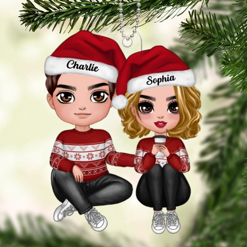 Doll Couple In Love Sitting Christmas Gift For Him For Her Personalized Acrylic Ornament