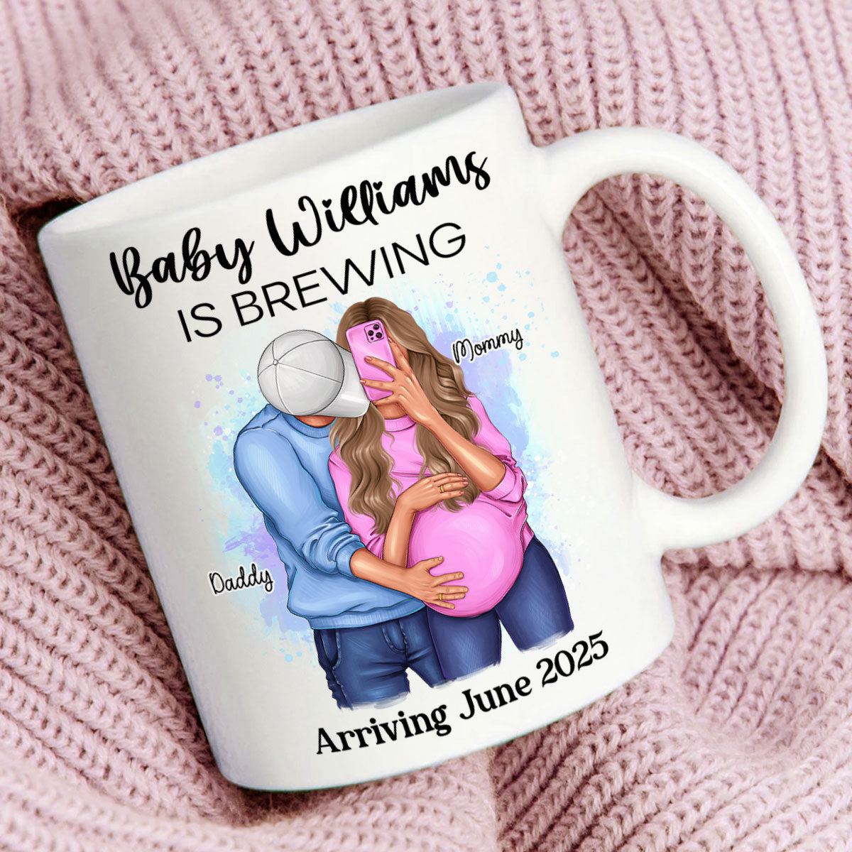 Baby Is Brewing Pregnancy Hugging Couple Personalized Mug Expecting Mom Gift, Expecting Parents Gift,  Gift