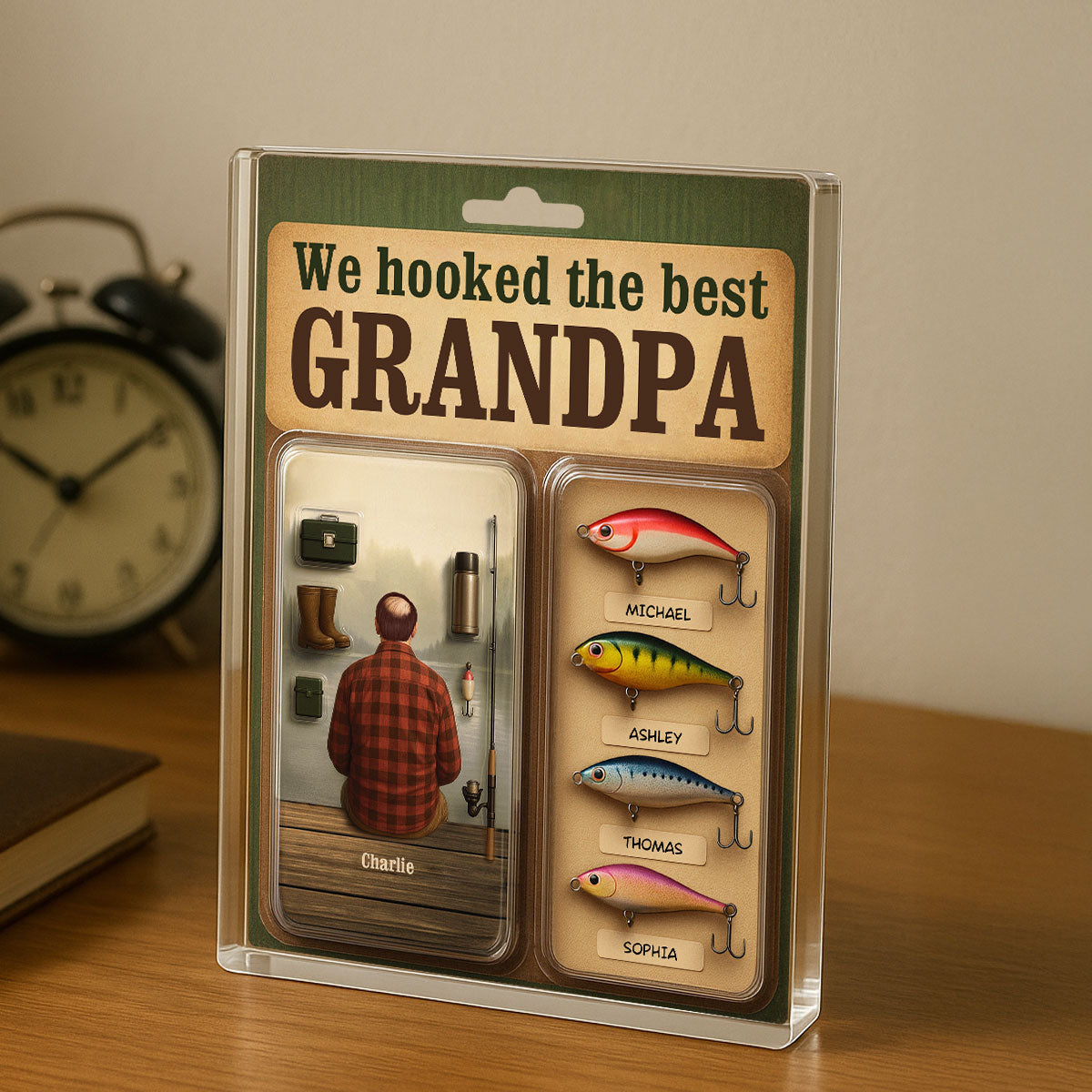 We Hooked The Best Dad Grandpa Man Realistic Figure Style Personalized Acrylic Block Plaque
