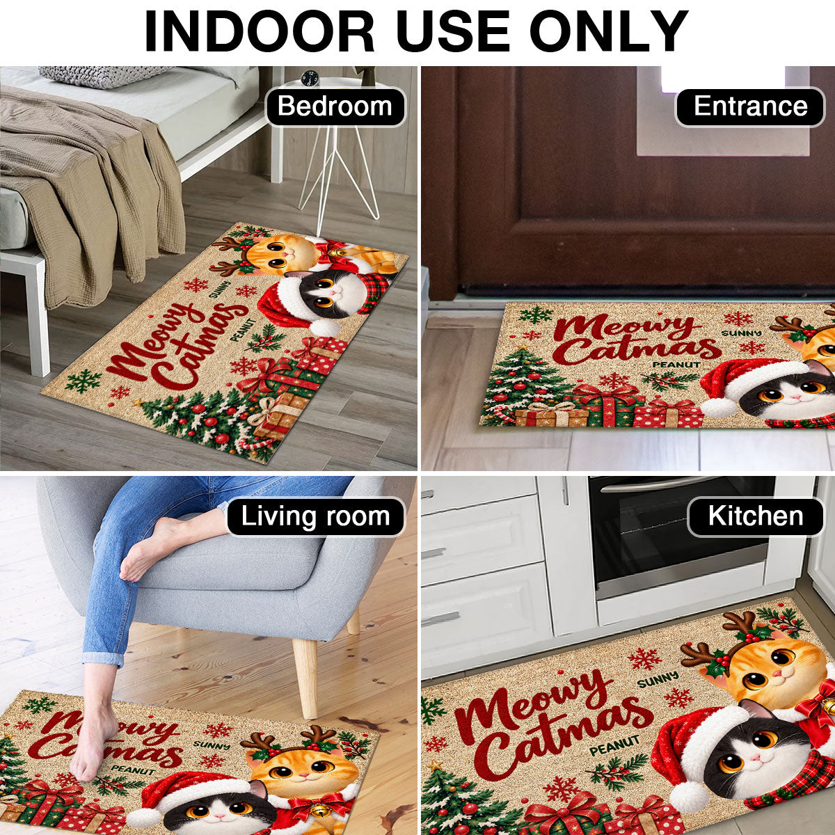 Festive Christmas Meowy Catmas Cute Cats - Personalized Doormat - Christmas Gift For Cat Lovers, Christmas Decor