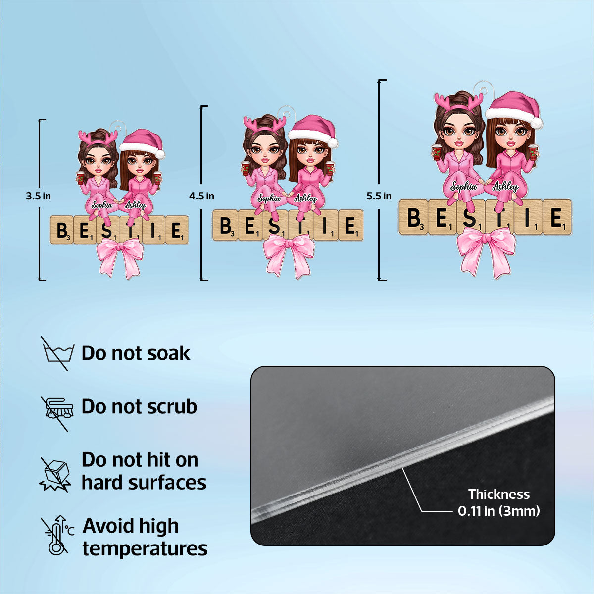Coquette Besties Sisters Puzzle Art Personalized Acrylic Ornament, Christmas Gift For Besties Sisters Friends