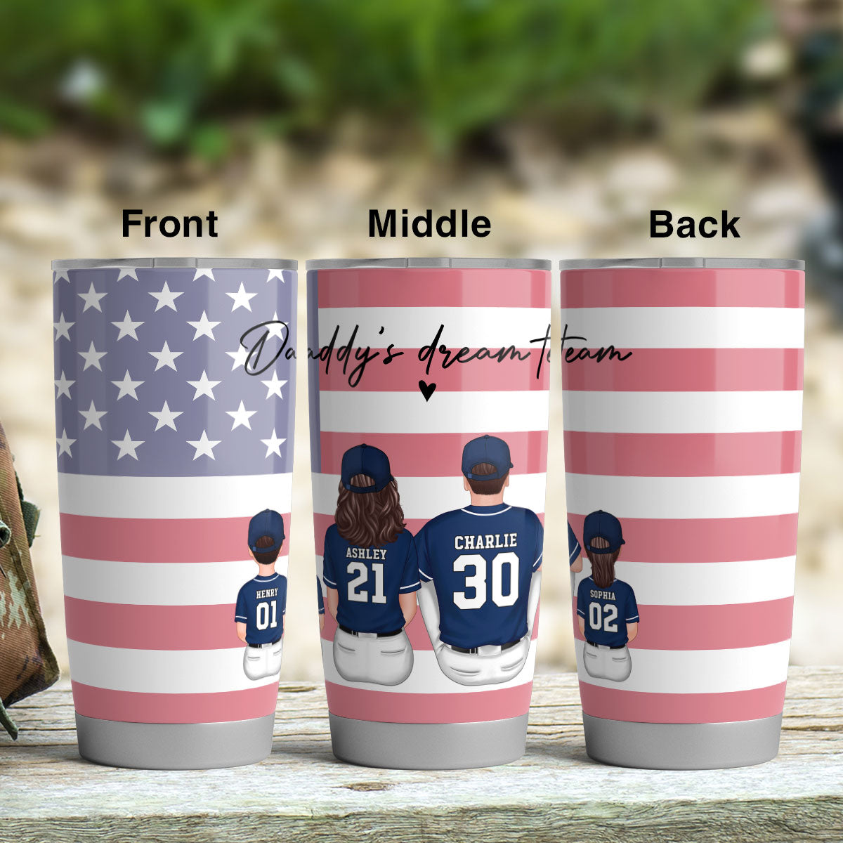 Daddy's Team Baseball Family Sitting Personalized Tumbler, Father's Day Gift For Dad, Grandpa, Husband