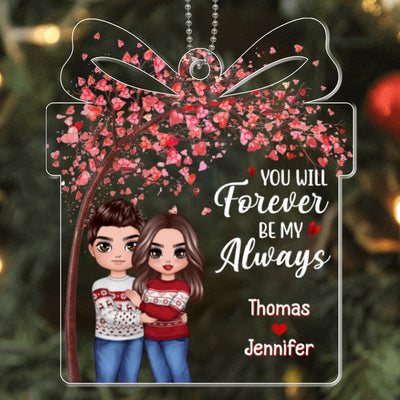 Doll Couple Hugging Under Tree Gift Shape Personalized Acrylic Ornament
