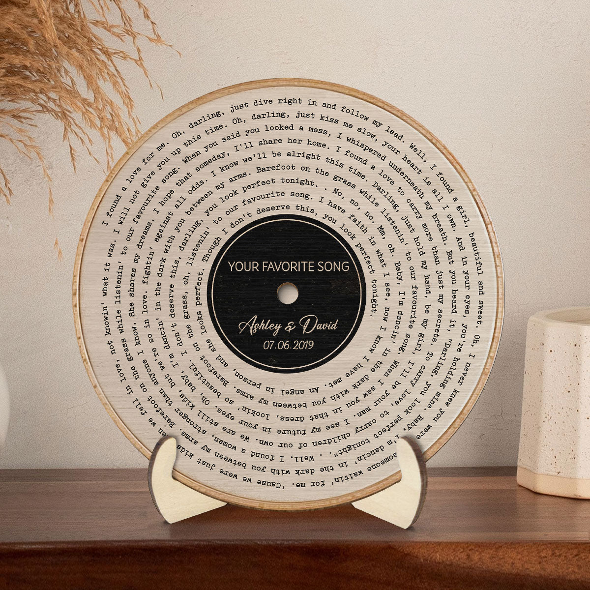 Vinyl Record Art Print, Couple Favorite Song Valentine's Day, Wedding, Anniversary Gift for Him or Her Personalized 2-Layer Wooden Plaque