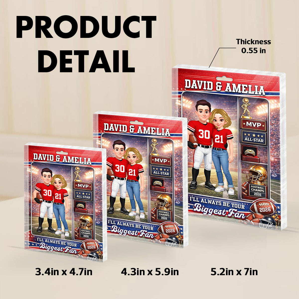 Football Couple Action Figure - Personalized Acrylic Block Plaque - Anniversary, Valentine's Day Gift, Gift For Him, Gift For Her