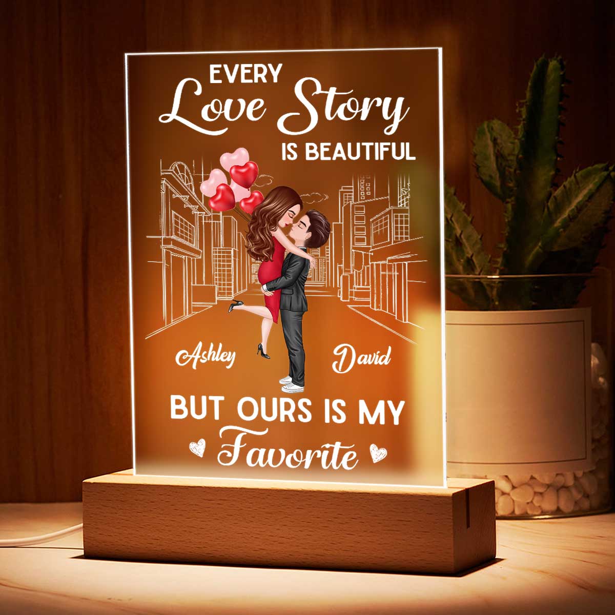 Favorite Love Story Hugging Couple Personalized LED Night Light Acrylic LED Lamp