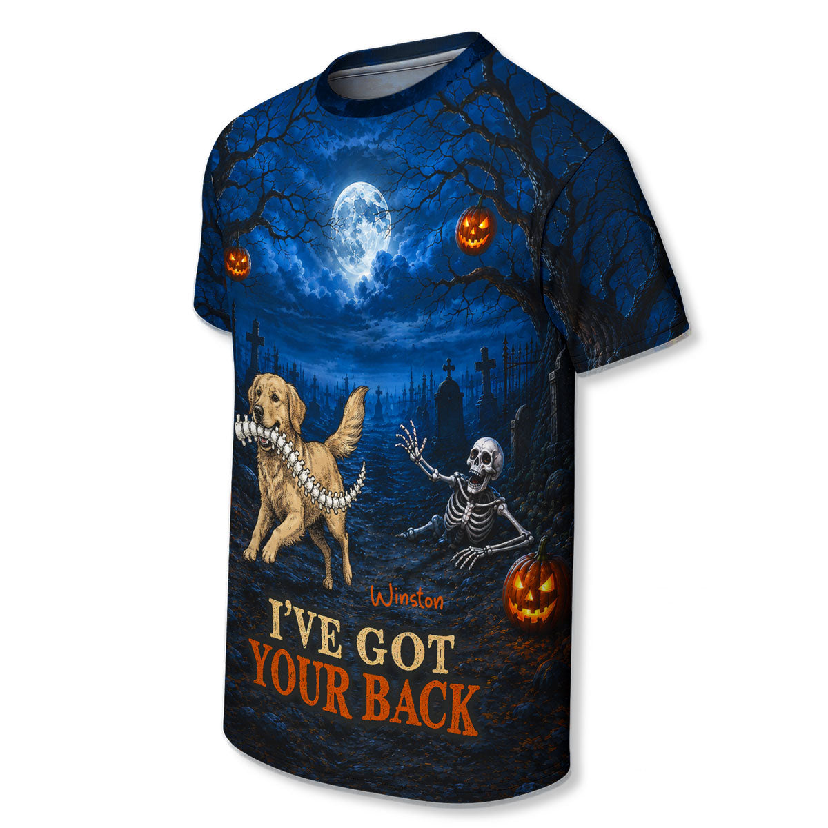 Whimsical Blue Theme I've Got Your Back Dog Stealing Backbone From Your Photo - Personalized 3D Shirt - Funny Halloween Costume For Dog Lovers