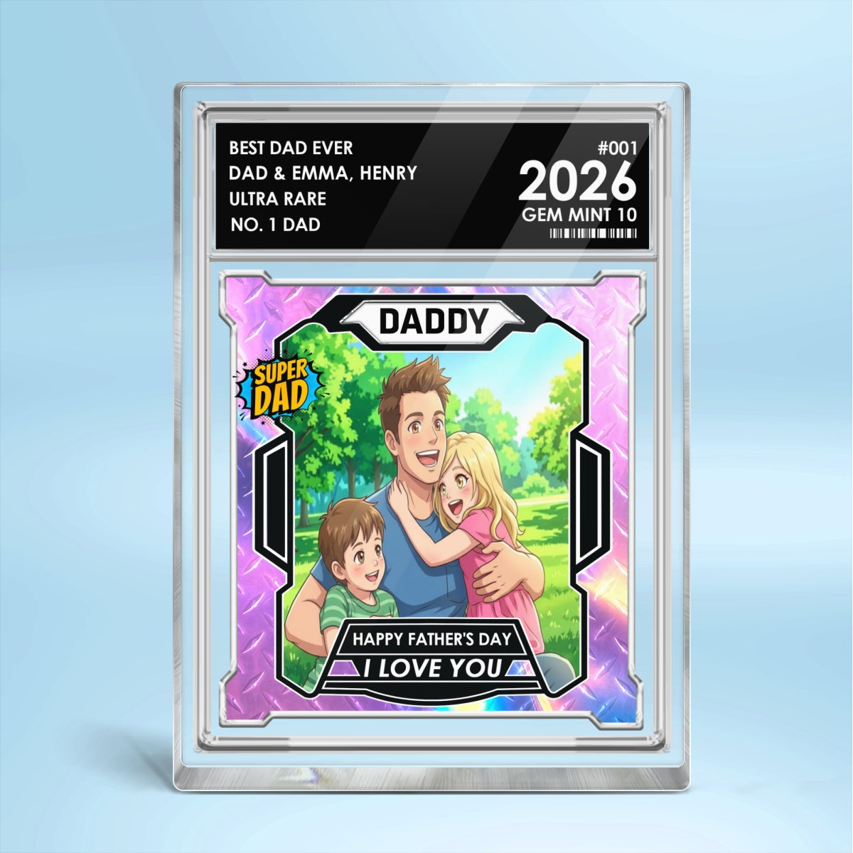 Dad Of The Year Trading Card Cartoon Style - Personalized Acrylic Block Plaque - Father's Day Gift For Dad, Husband