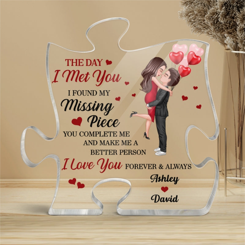 Doll Couple Hugging Found My Missing Piece Anniversary Gift For Him For Her Personalized Puzzle Acrylic Plaque