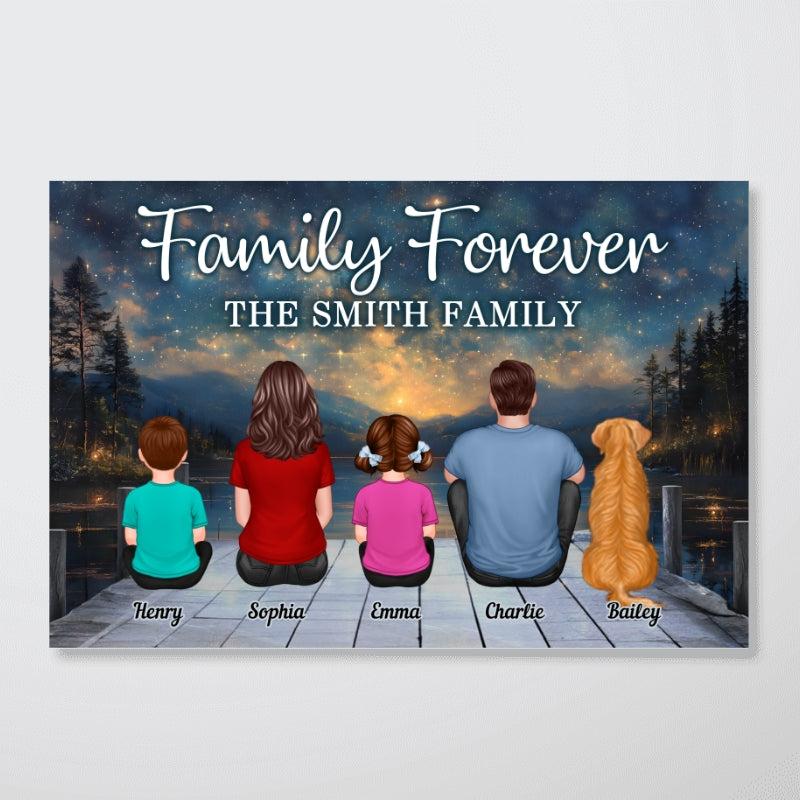 Galaxy Night Landscape Family Forever Personalized Poster, Gift For Family, Dad, Mom