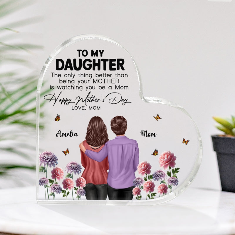 To My Daughter From Mom Happy Mother's Day Birth Flower Personalized Heart Acrylic Block Plaque