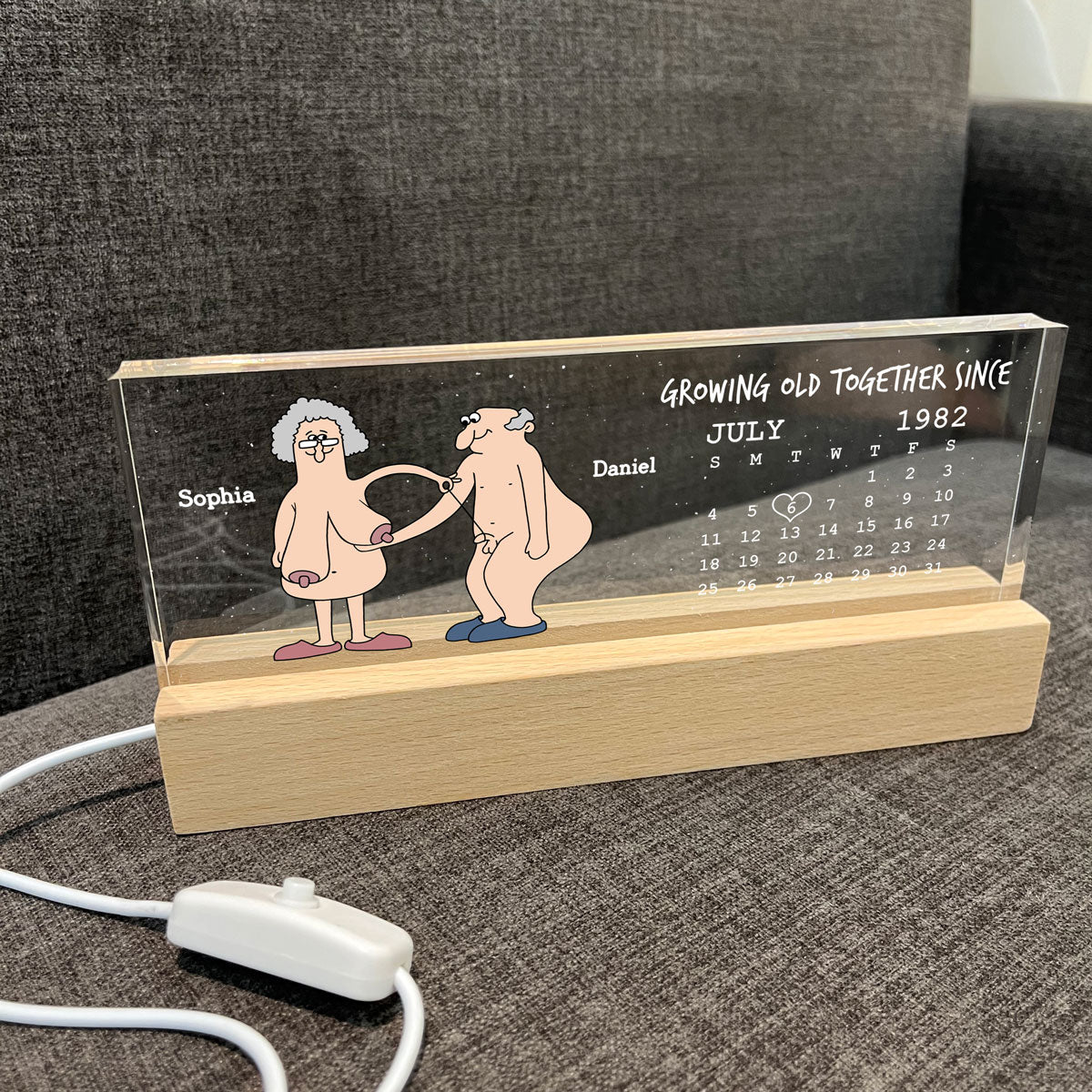Growing Old Together Funny Old Couple Anniversary Calendar Keepsake  Gift Personalized Acrylic Block LED Night Light