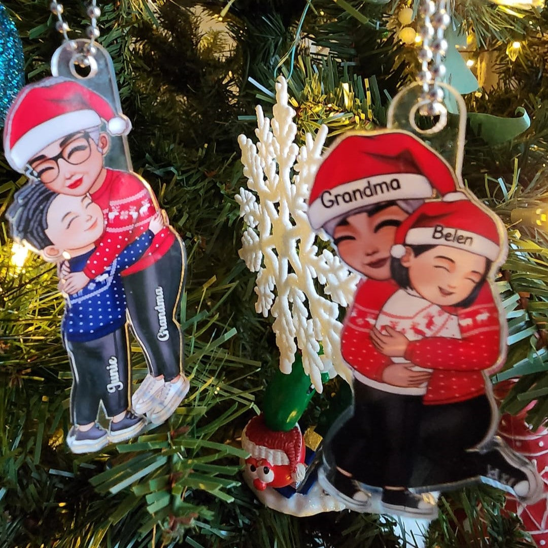Grandma & Grandkid Hugging Christmas Gift For Granddaughter Grandson - Personalized Acrylic Ornament - Gift For Granddaughter, Grandson