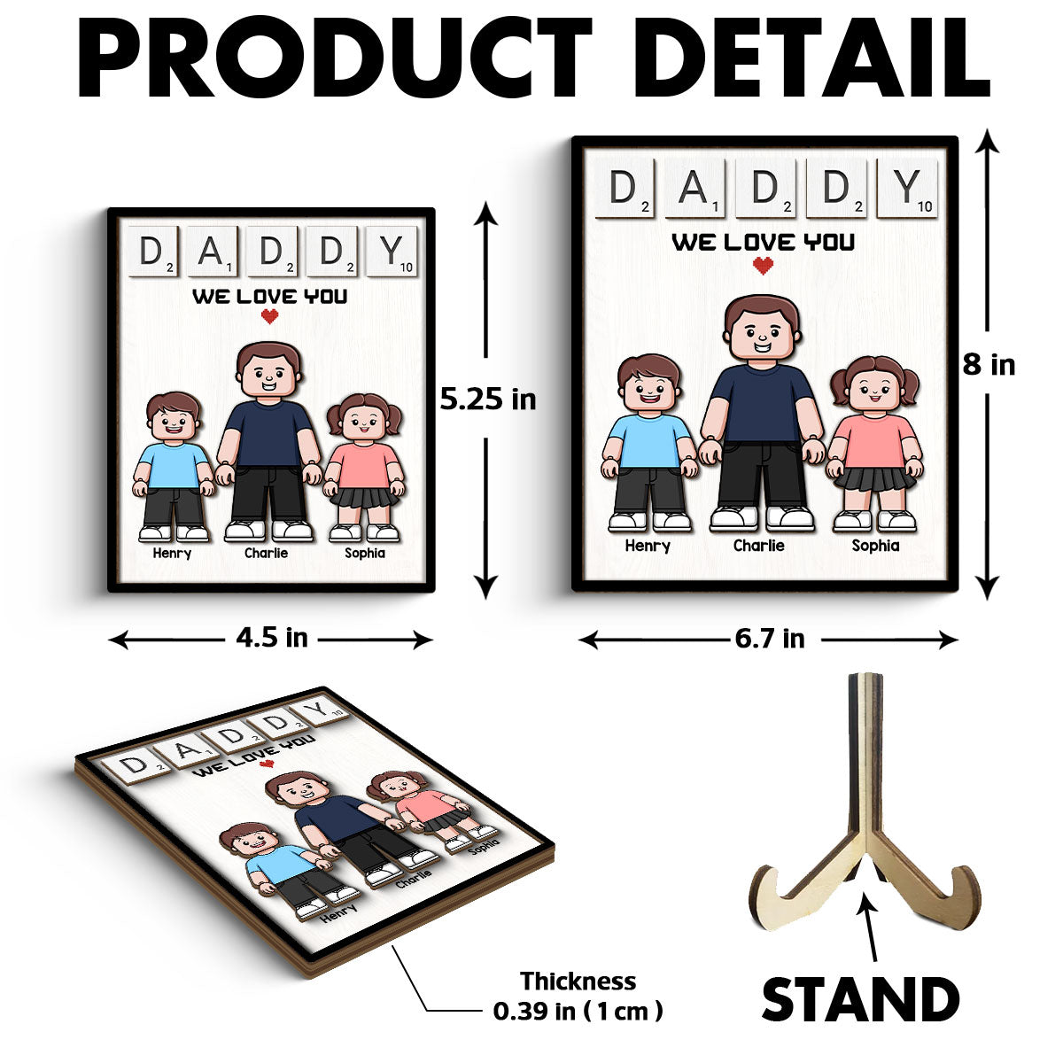 Daddy We Love You Block Characters Personalized 2-Layer Wooden Plaque