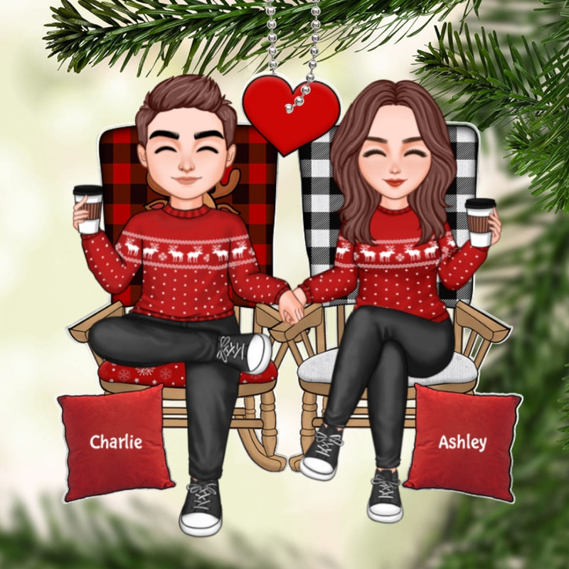 Cute Couple Sitting On Chair Personalized Acrylic Ornament
