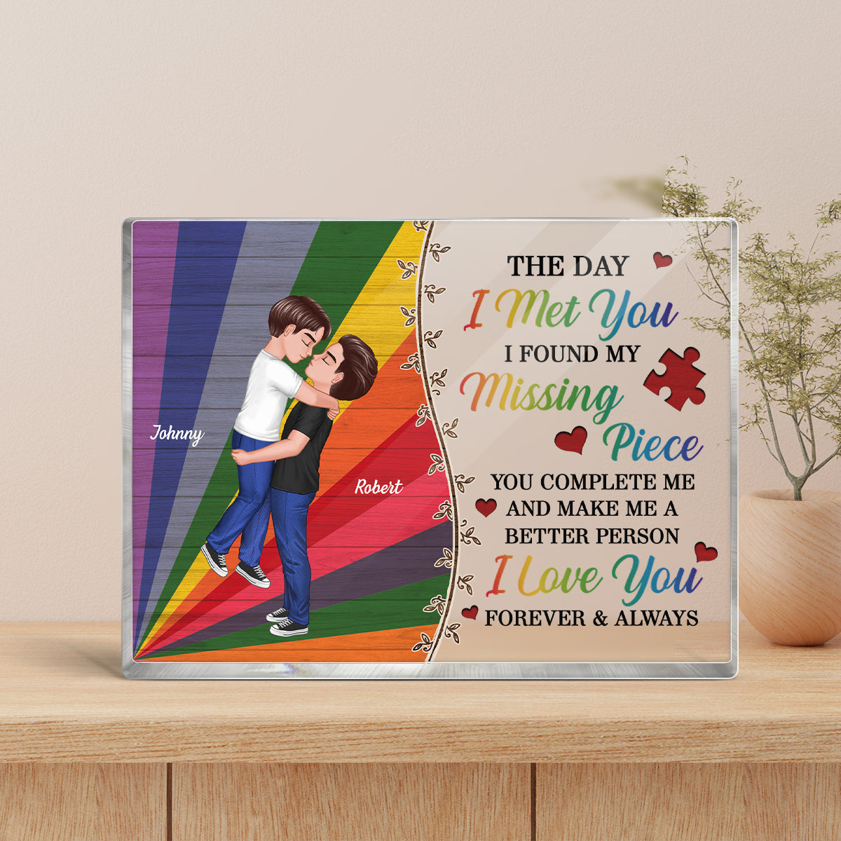 Colorful Pallets The Day I Met You LGBTQ Couple Personalized Acrylic Block, Pride Month Gift