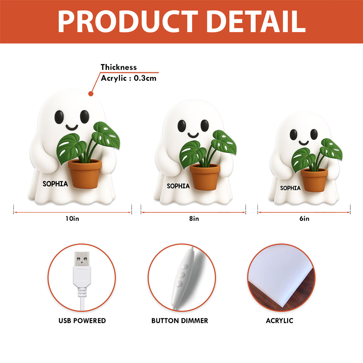 Halloween Boo Ghost Holding Plant - Personalized Light Box - Gift For Plant Lovers, Gardeners