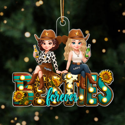 Western Besties Sitting Personalized Acrylic Ornament, Fall Gift for Best Friends