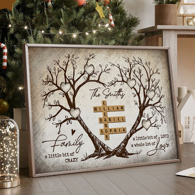 Family Heart Tree Crossword Puzzle - Created In A Moment, Treasured Forever - Personalized Poster - Gift For Family, For Husband, Wife