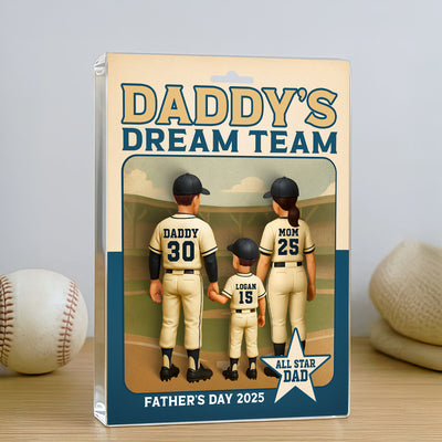 Daddy's Dream Team Baseball Card Personalized Acrylic Block Plaque, Father's Day Gift for Baseball Dad