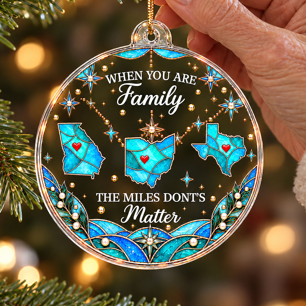 The Miles Don't Matter Custom State Map 2D Flat Printed - Personalized Acrylic Ornament - Christmas Long Distance Gift For Family, Friends
