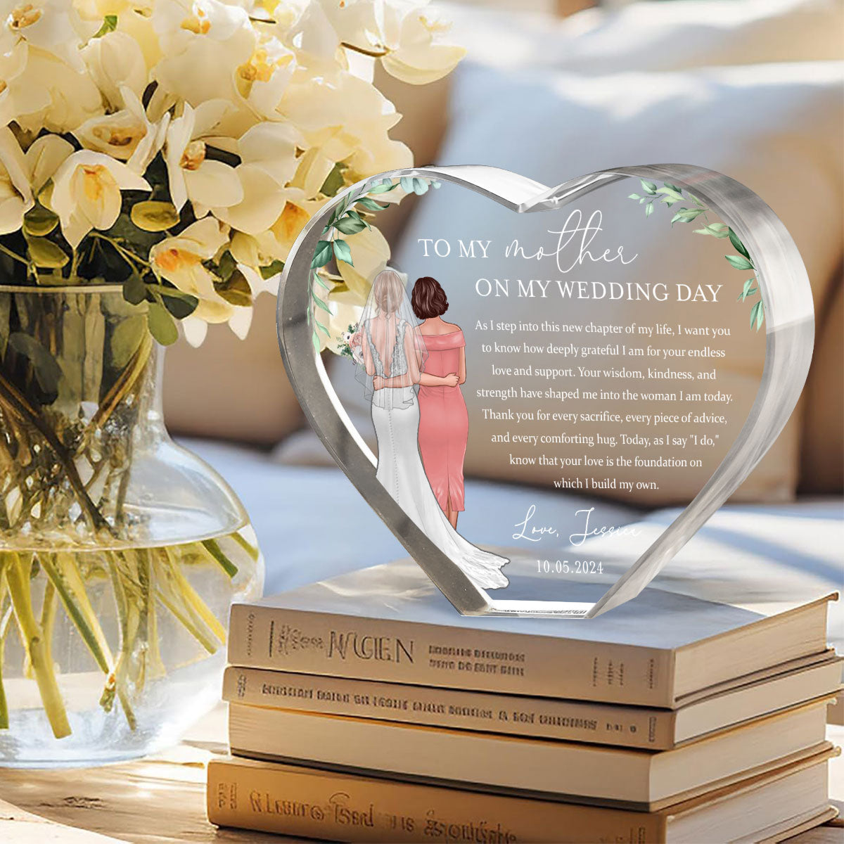 Personalized Wedding Mother of the Bride Gift from Daughter, a Treasure Forever Custom Premium Crystal Heart LED, Free Shipping Included