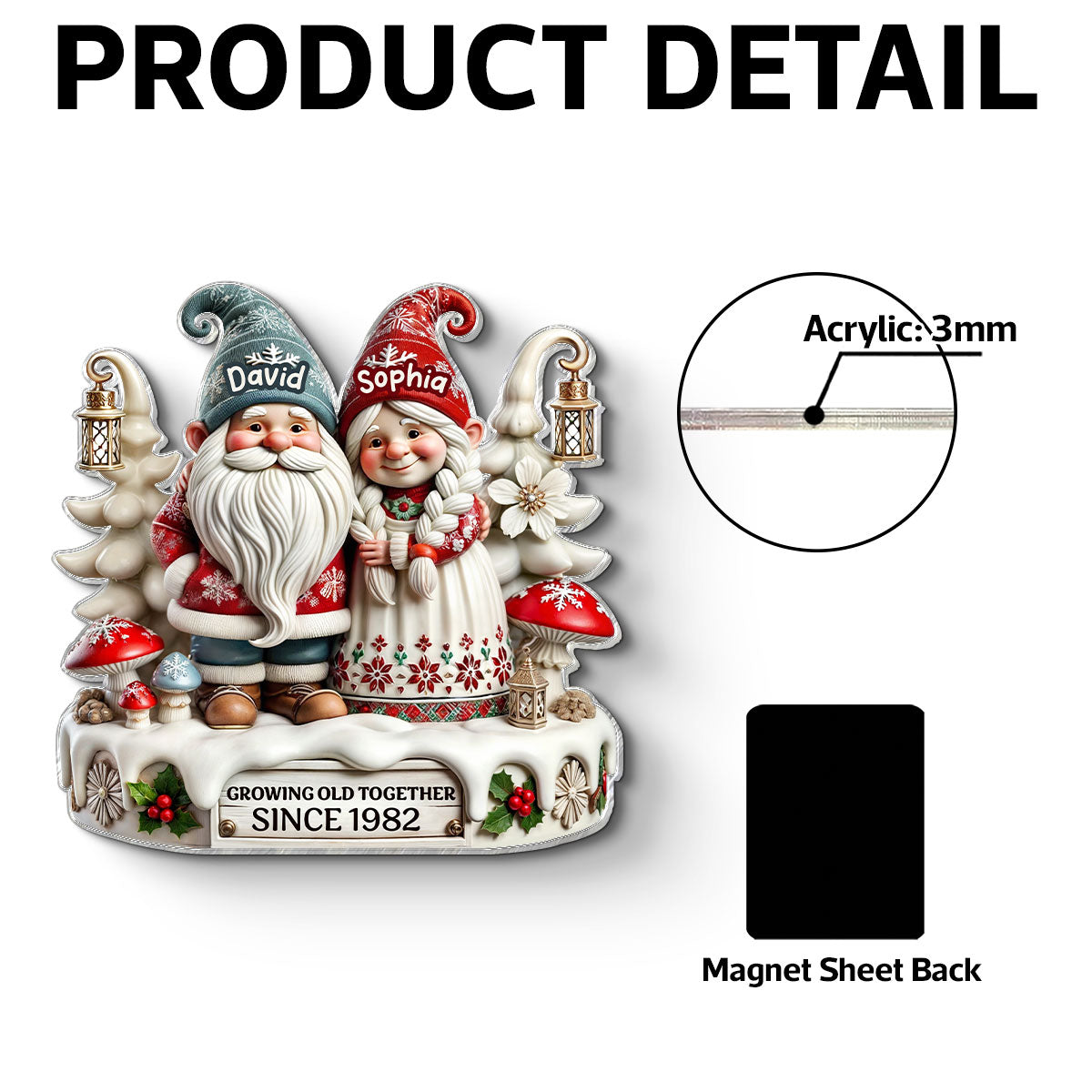 3D Effect Gnome Couple Together Personalized Acrylic Fridge Magnet, 2025 Heartfelt  Gift, Anniversary Gift For Couple, For Him, For Her, Husband, Wife