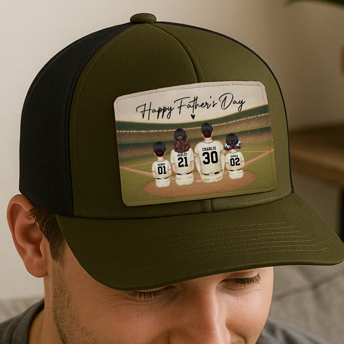 Retro Vintage Baseball Daddy's Dream Team Personalized Leather Patch Hat, Gift For Dad