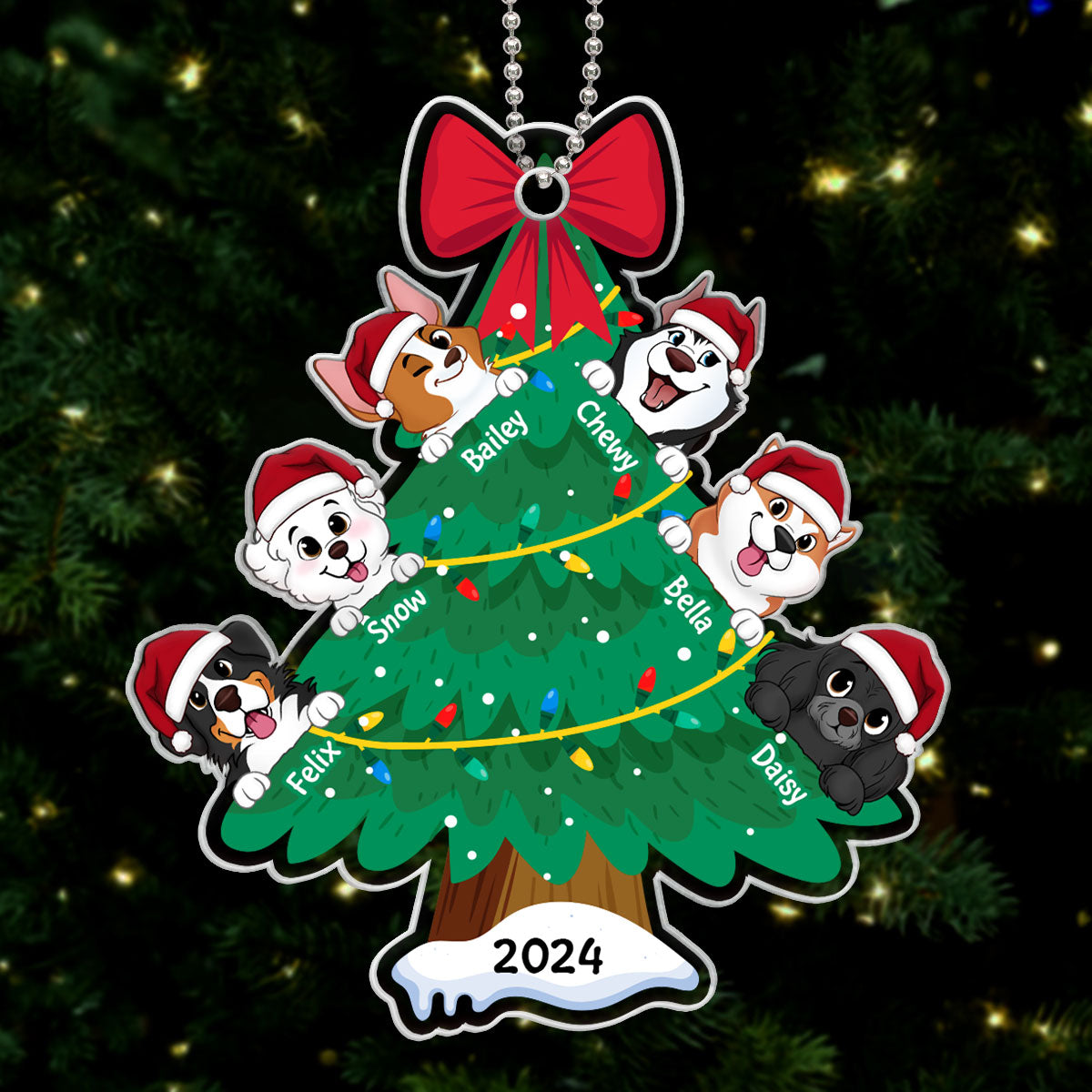 Happy Christmas Dogs Personalized Acrylic Ornament, Gift For Dog Lovers