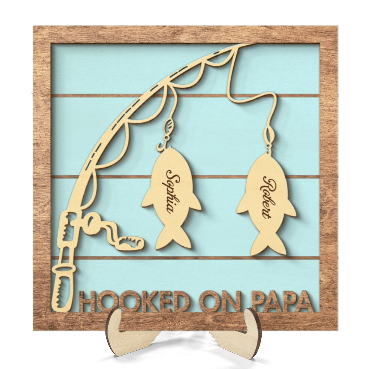 Hooked On Papa Fishing Grandpa Personalized 2-Layer Wooden Plaque