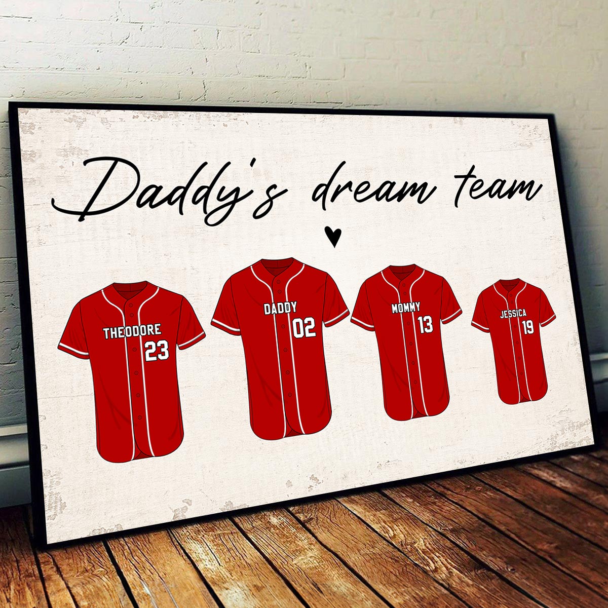 Baseball Shirt Daddy‘s Dream Team Personalized Poster, Father’s Day Gift For Dad, Grandpa