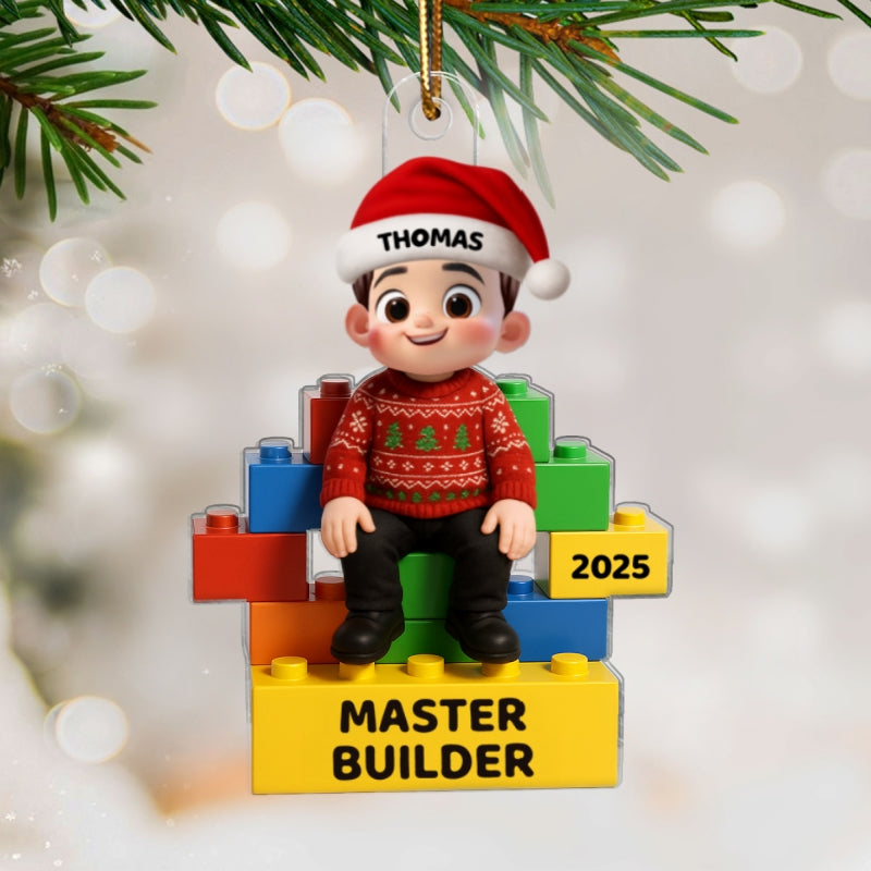 3D Effect Little Kid Master Builder Personalized Acrylic Car Hanger