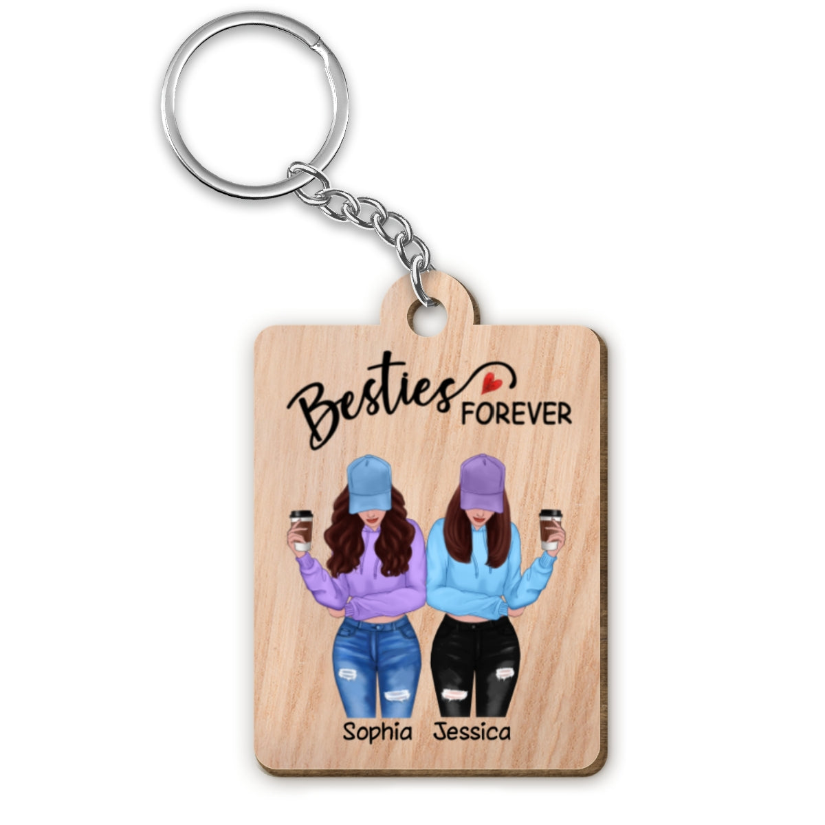 Besties Forever Front View Besties Personalized Wooden Keychain