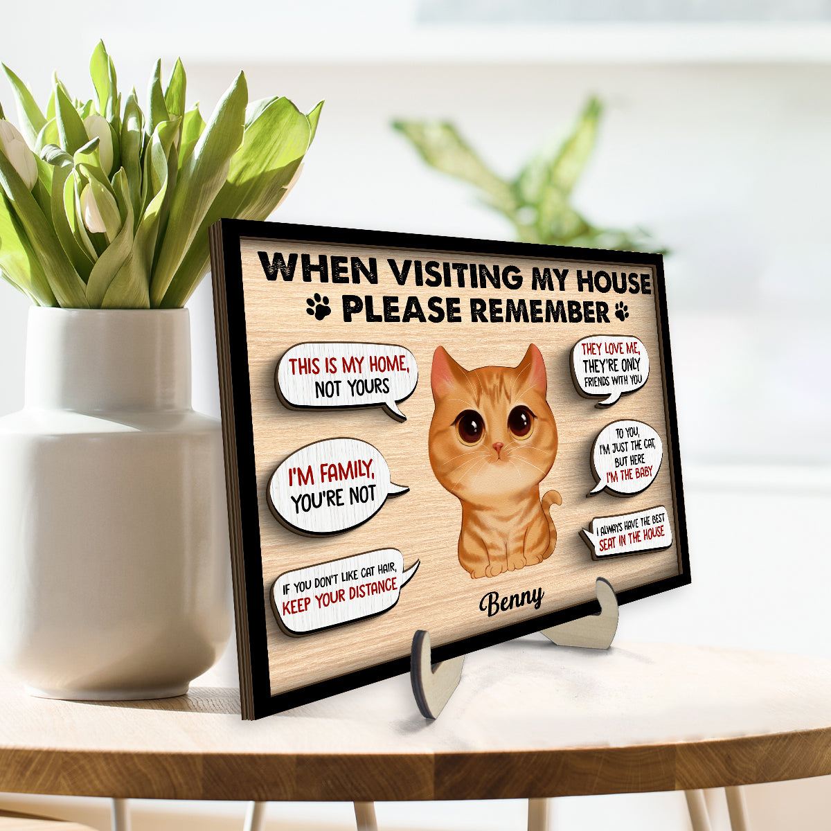 Remember When Visiting Cats House Watercolor Cats Personalized 2-layer Wooden Plaque