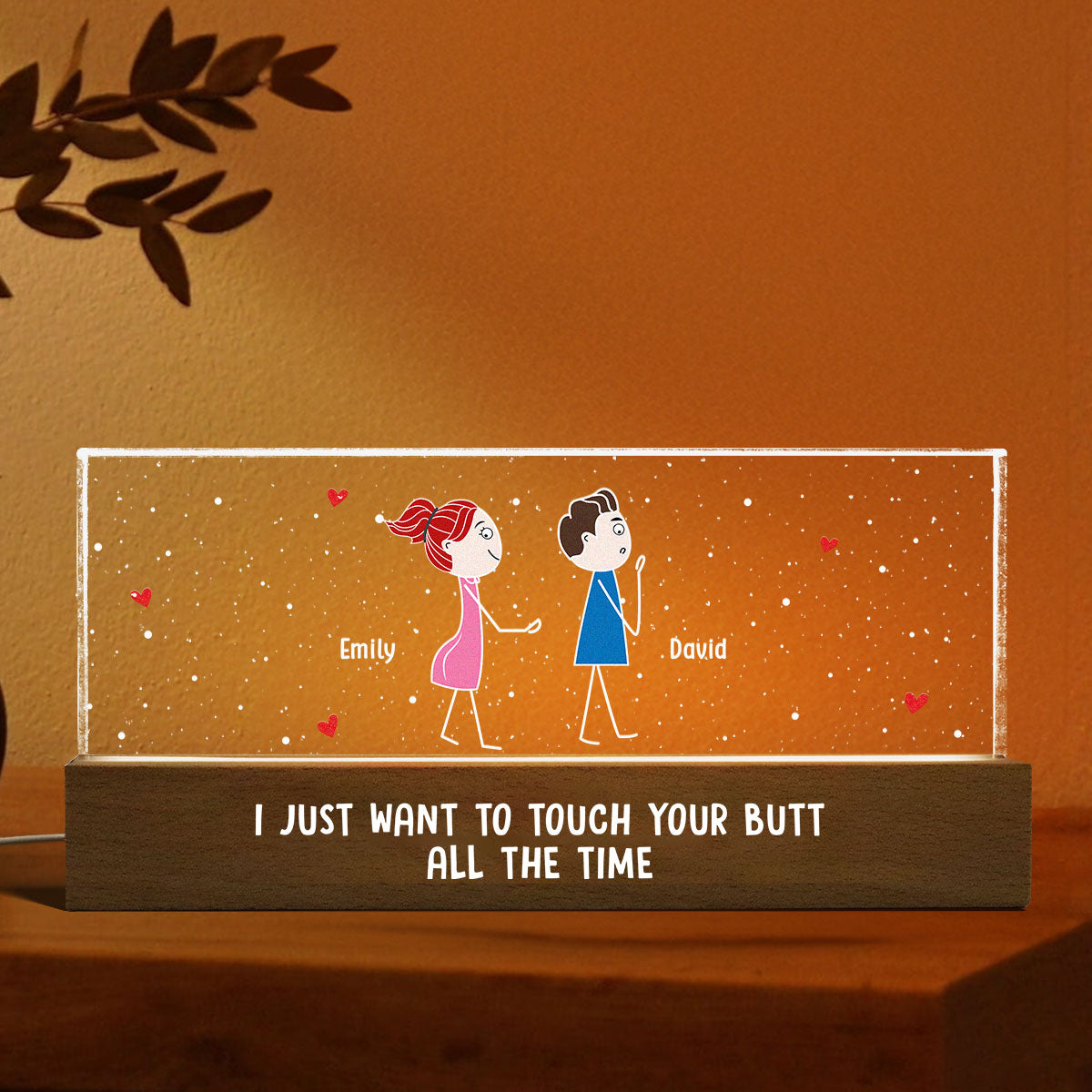 Funny Couple Touch Your Butt All The Time Personalized Acrylic Block LED Night Light,  Gift, Anniversary Gift For Him, For Her