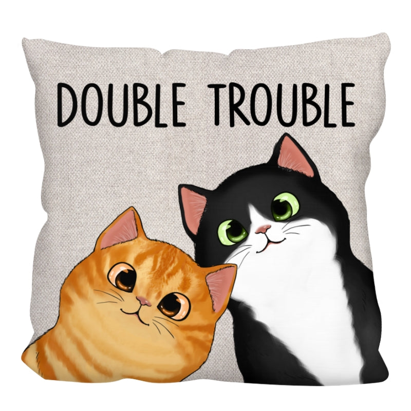 Peeking Fluffy Cat Double Trouble Personalized Pillow
