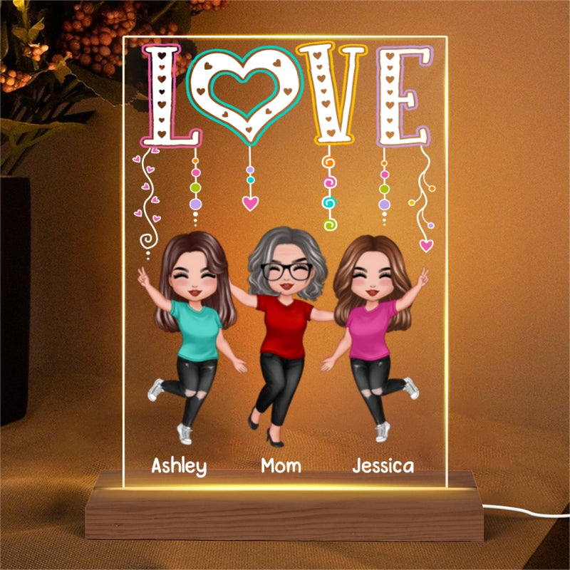 LOVE Happy Doll Mom Daughters Personalized Rectangle Acrylic Plaque LED Night Light