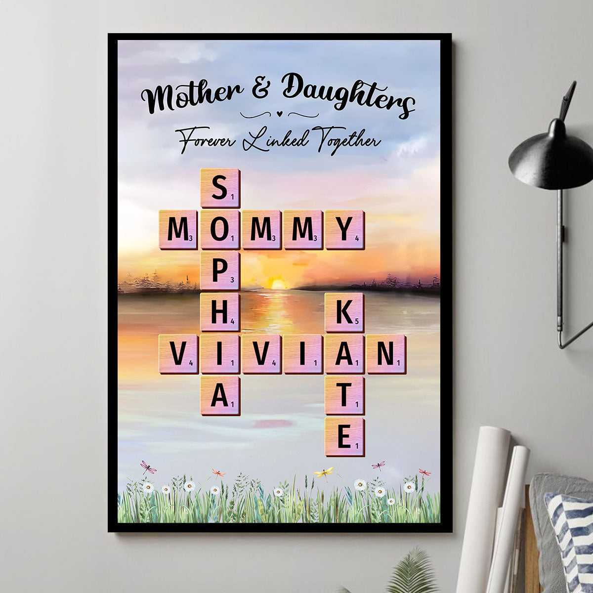 Mother Daughter Forever Linked Together Crossword Puzzle Art Personalized Poster