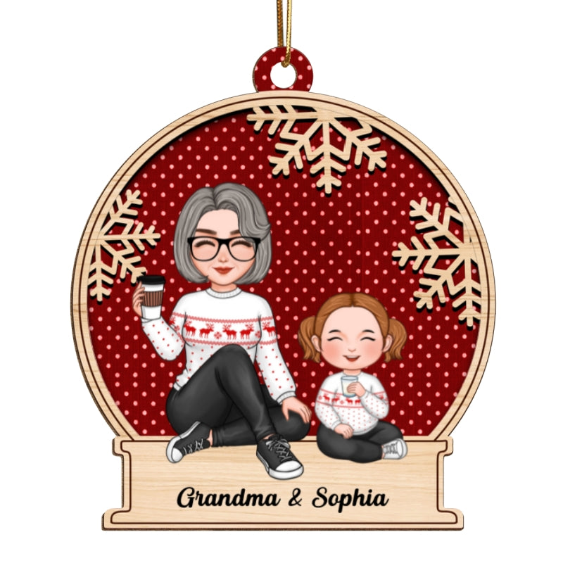 Cute Grandma & Grandkid Christmas Gift For Granddaughter Grandson Beautiful Patterns Personalized Wooden Ornament