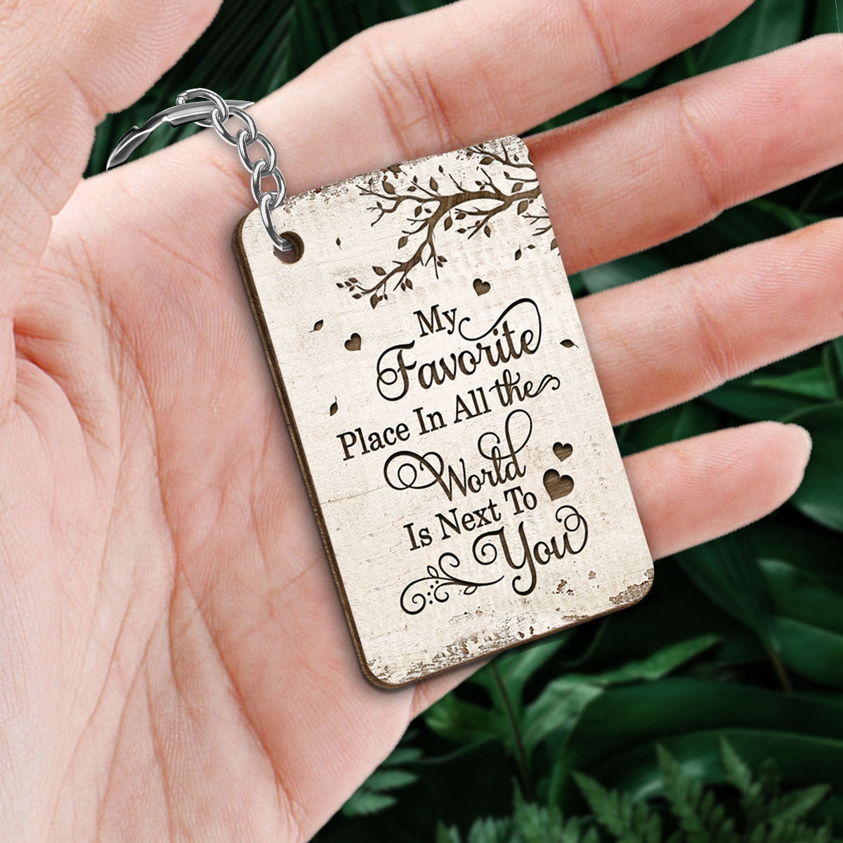Favorite Place In The World Couple Kissing Personalized Wooden Keychain
