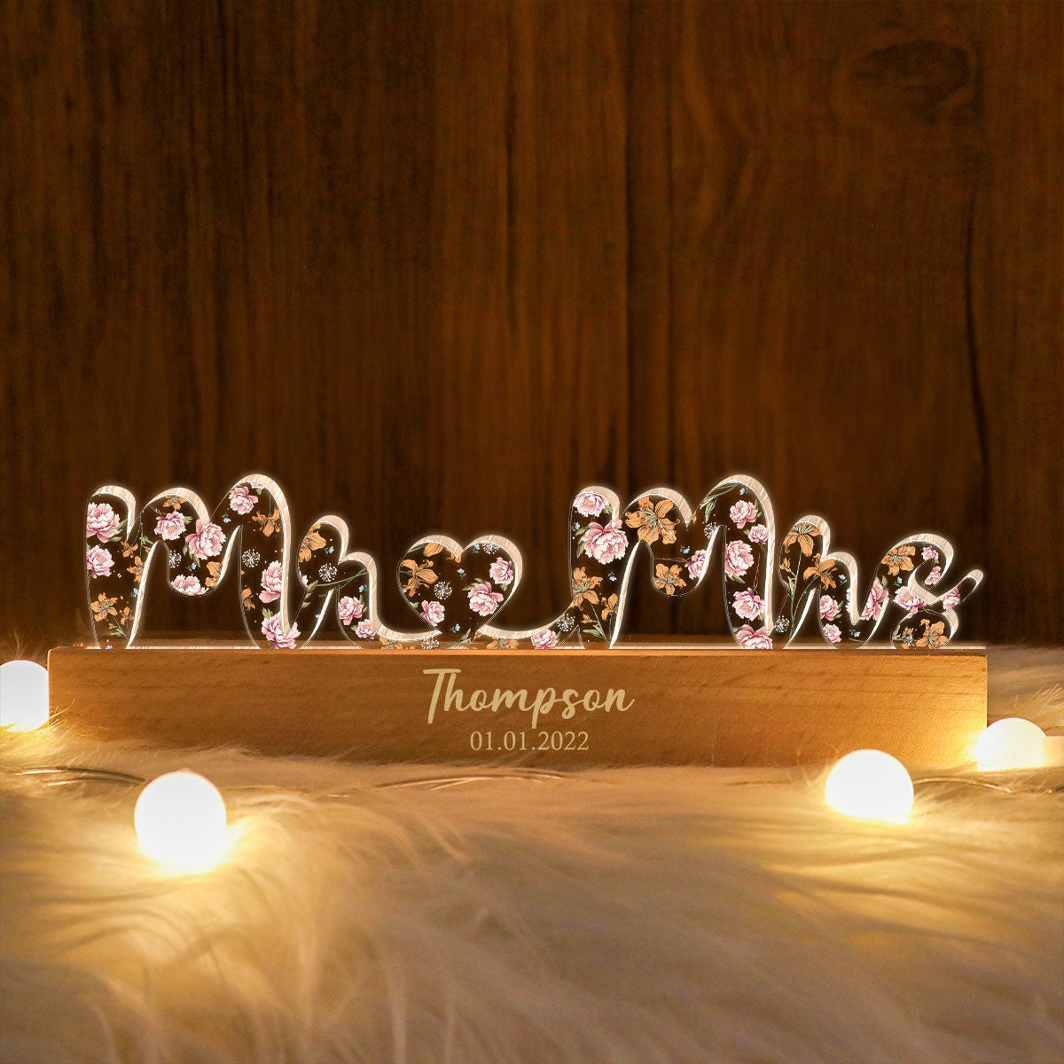 Mr & Mrs Wedding Anniversary  Gift for her & for him, Custom Flower Printed LED Night Light