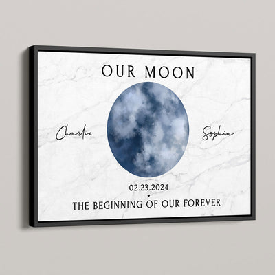 Watercolor Moon Phase Art Our Moon Couple Personalized Poster, Anniversary Gift, Wedding Gift