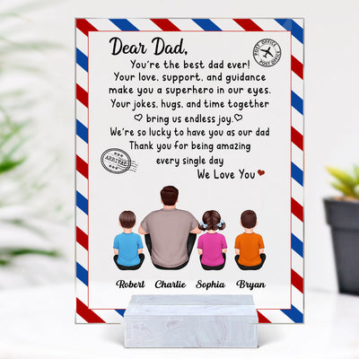 Dear Dad Sitting Dad And Kids Back View Envelope Personalized Acrylic Plaque