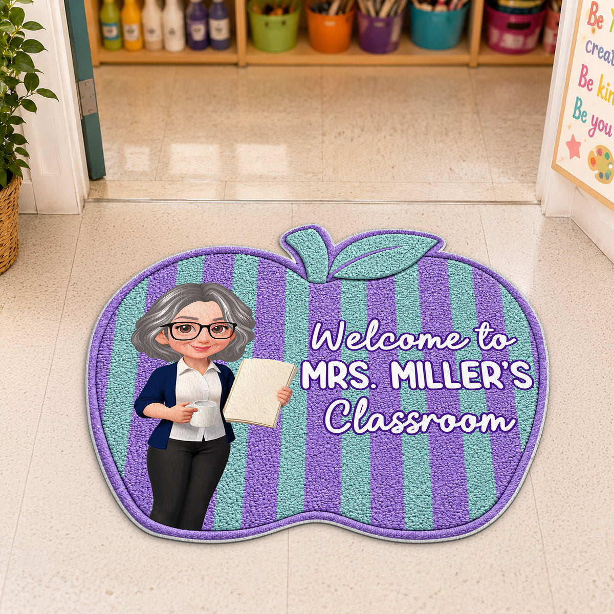 Trending Woman Style Teacher Apple Welcome To Classroom - Personalized Doormat - Back To School Gift For Teacher, Classroom Decor
